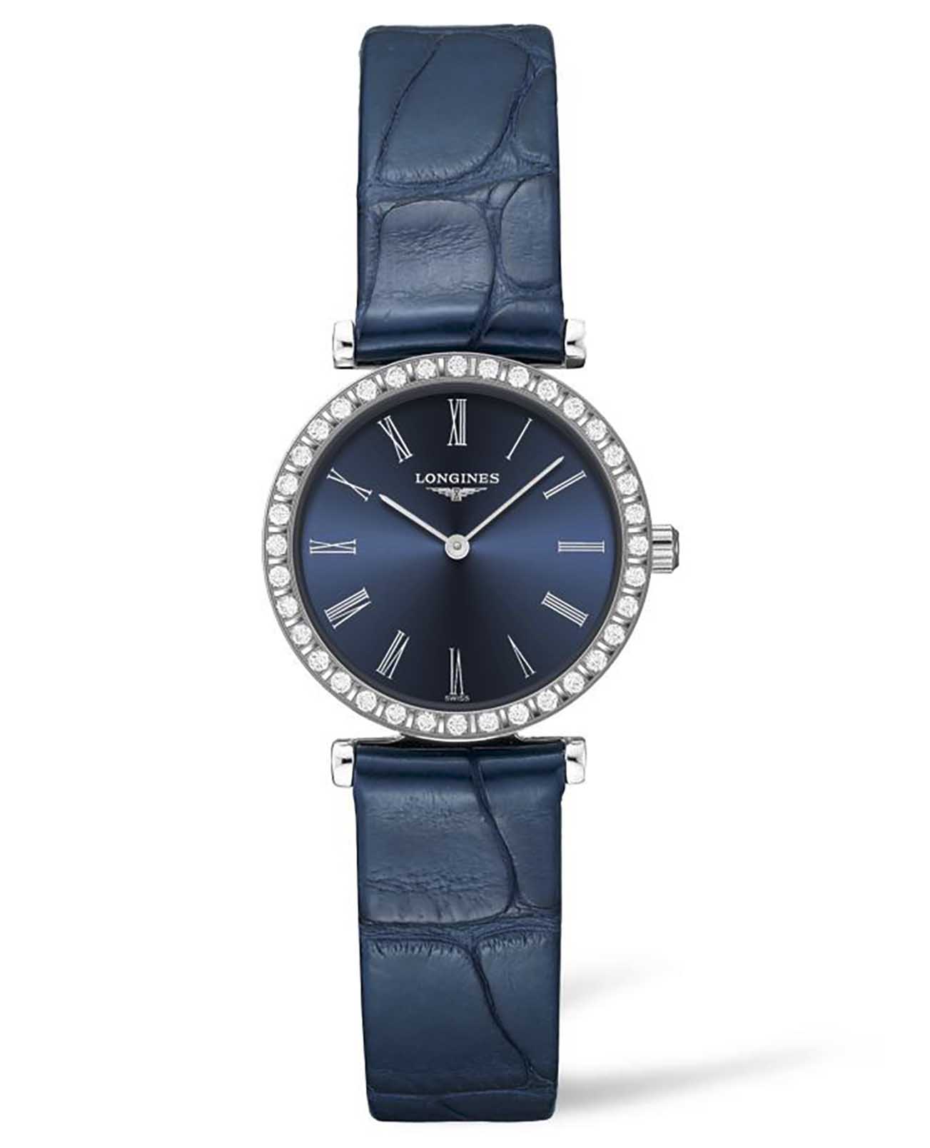 Longines Longines La Grande Classique L4.341.0.94.2  L43410942 кварцевые женские часы синий циферблат, браслет кожаный — вид спереди